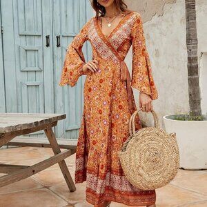 70s style wrap maxi dress size S